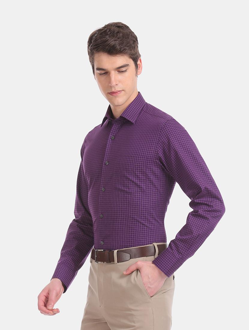 purple checkered formal shirt - 17618203 - Zoom Image - 3
