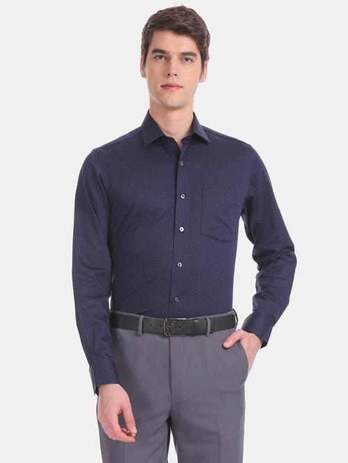 navy blue printed formal shirt - 17618205 - Standard Image - 1