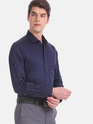 navy blue printed formal shirt - 17618205 - Standard Image - 3