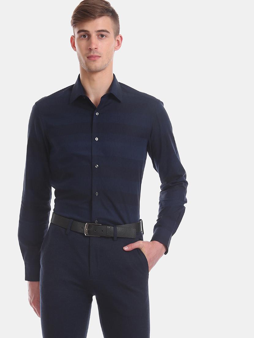 navy blue striped formal shirt - 17618209 - Zoom Image - 1