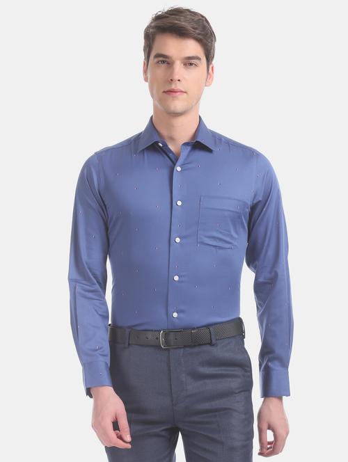 blue printed formal shirt - 17618238 - Standard Image - 1