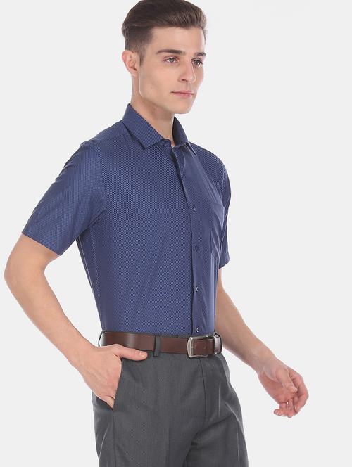 navy blue self design formal shirt - 17618244 - Standard Image - 1