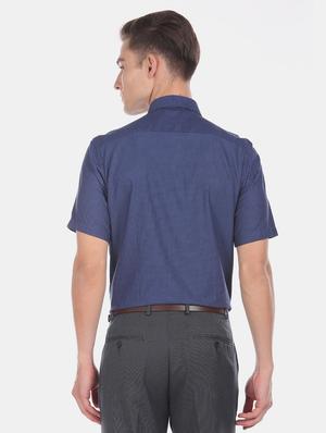 navy blue self design formal shirt - 17618244 - Standard Image - 3