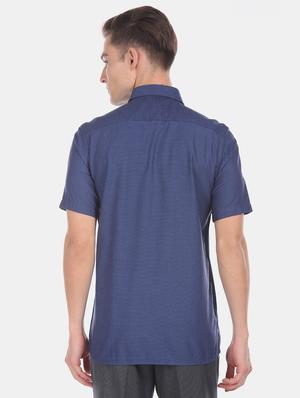 navy blue self design formal shirt - 17618244 - Standard Image - 4