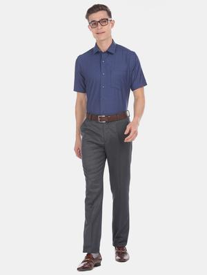 navy blue self design formal shirt - 17618244 - Standard Image - 5