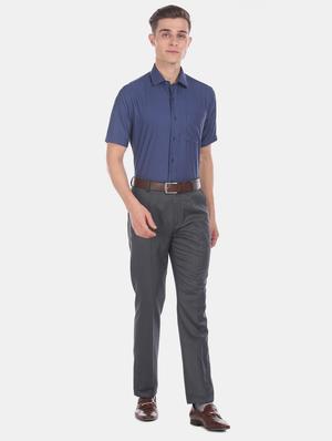 navy blue self design formal shirt - 17618244 - Standard Image - 6