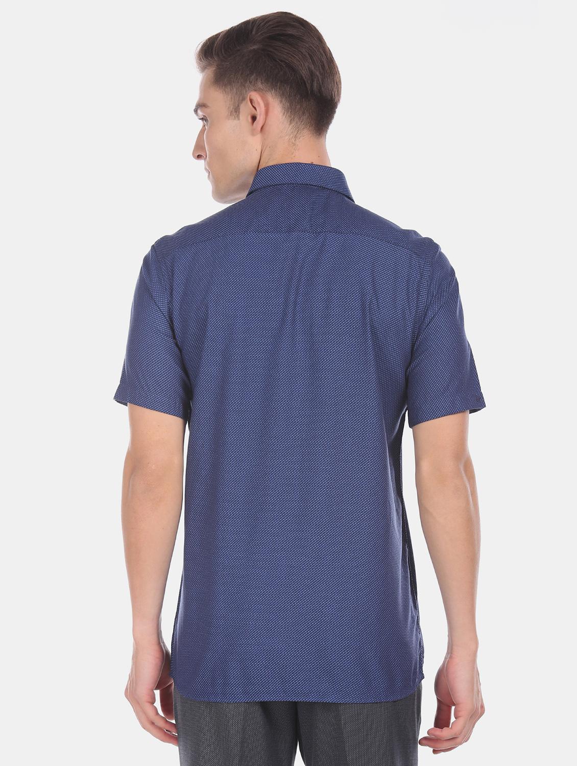 navy blue self design formal shirt - 17618244 - Zoom Image - 4