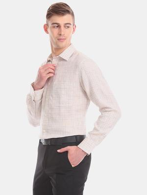 beige checkered linen formal shirt - 17618290 - Standard Image - 2
