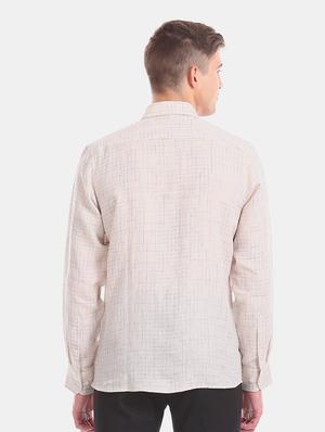 beige checkered linen formal shirt - 17618290 - Standard Image - 4