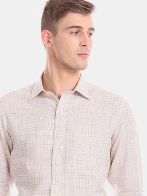 beige checkered linen formal shirt - 17618290 - Standard Image - 6