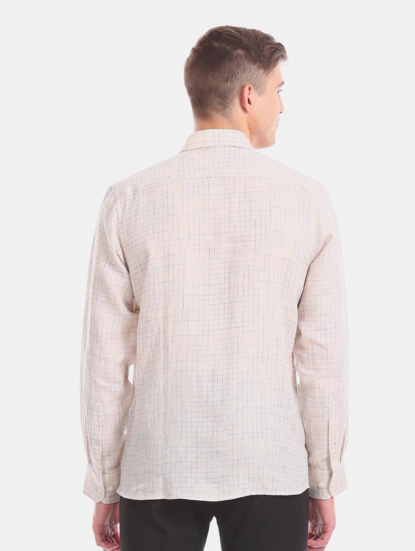 beige checkered linen formal shirt - 17618290 - Zoom Image - 4