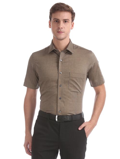 olive green self design formal shirt - 17618293 - Very Small Image - 1