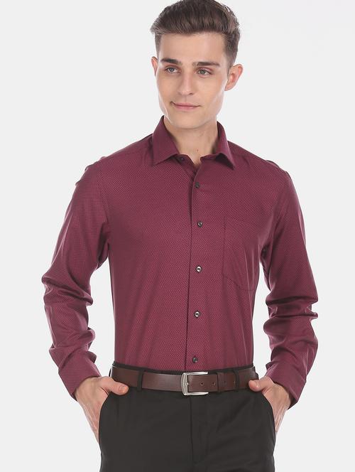 burgundy self design formal shirt - 17618304 - Standard Image - 1