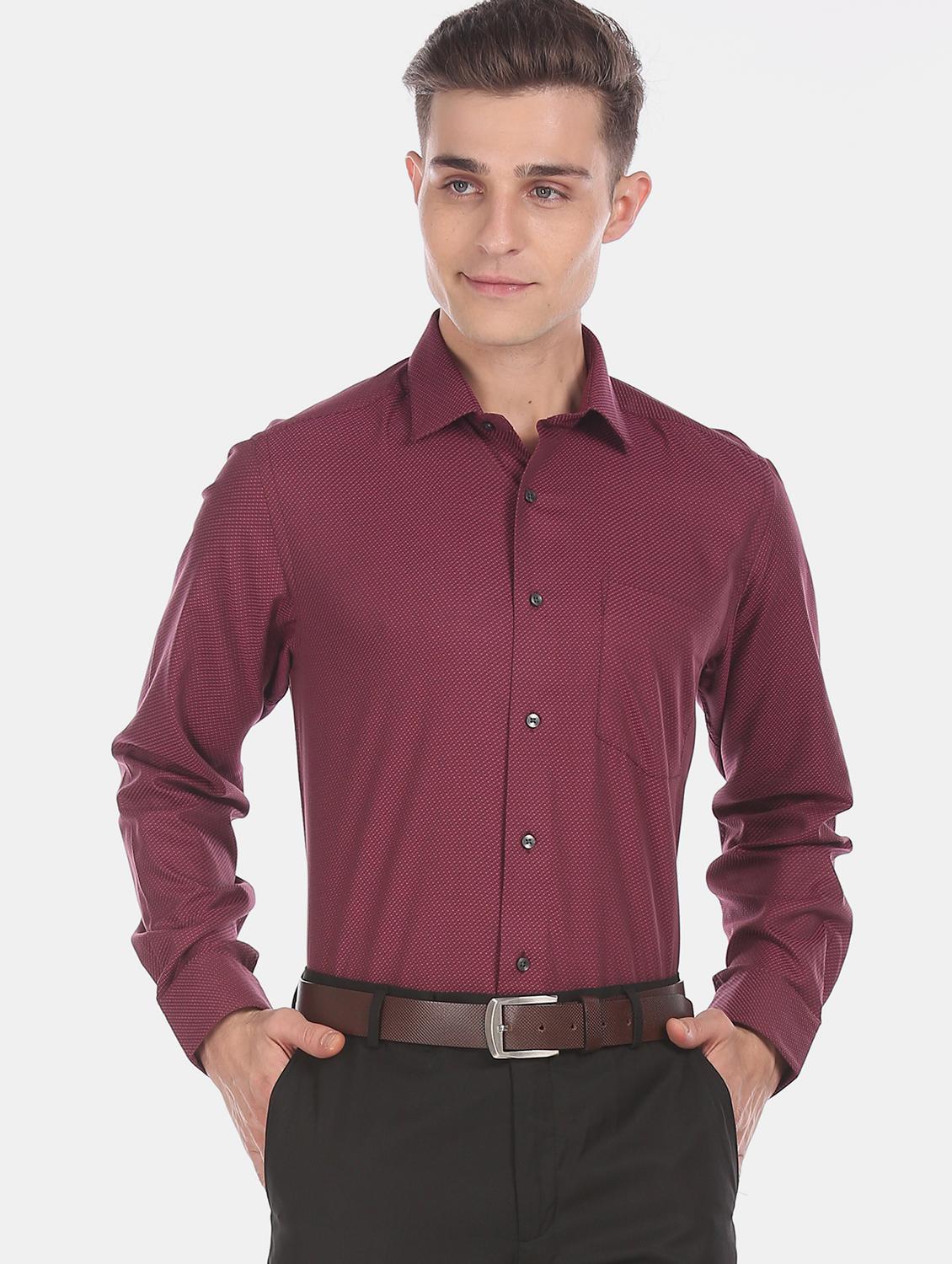 burgundy self design formal shirt - 17618304 - Zoom Image - 1
