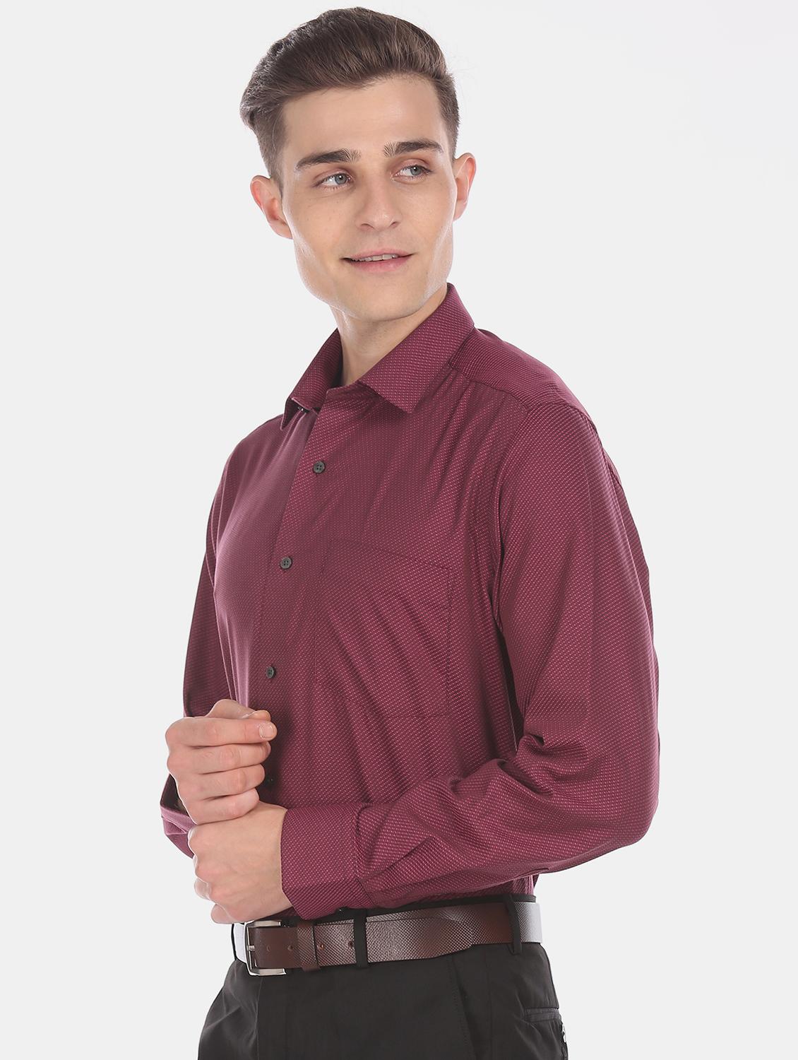 burgundy self design formal shirt - 17618304 - Zoom Image - 2