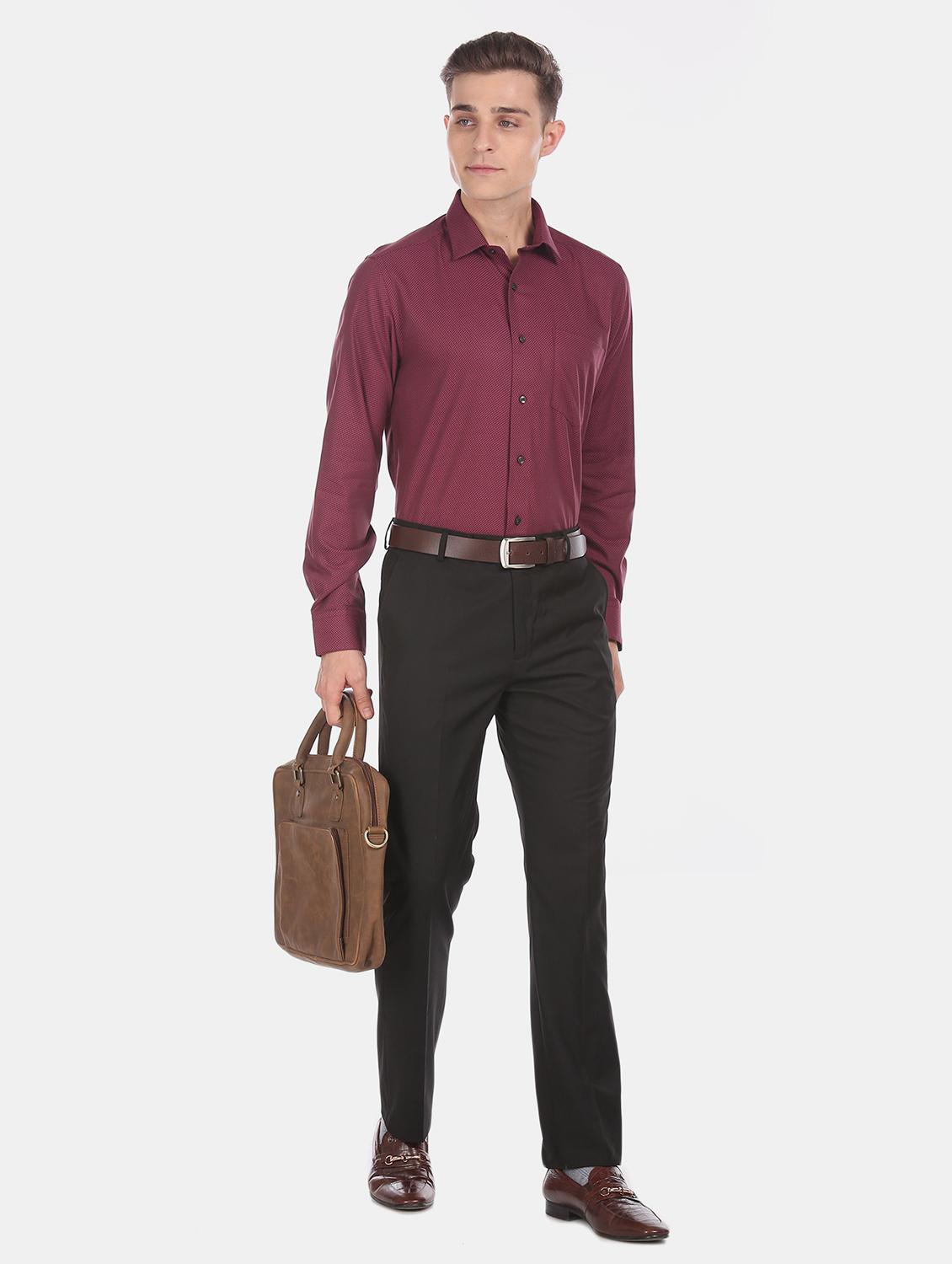 burgundy self design formal shirt - 17618304 - Zoom Image - 5