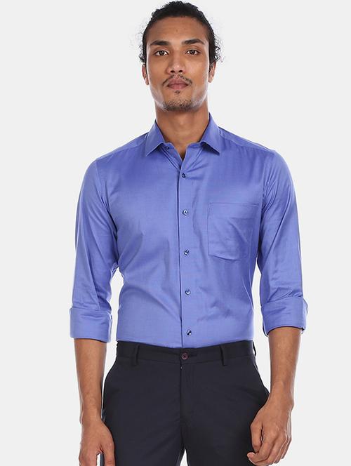 blue solid formal shirt - 17619091 - Standard Image - 1