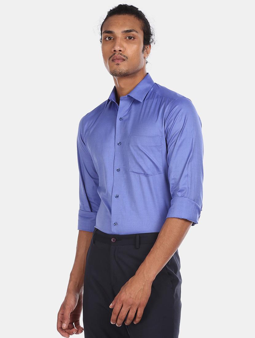 blue solid formal shirt - 17619091 - Zoom Image - 2