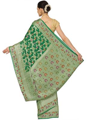 green georgette banarasi saree with blouse - 17619715 - Standard Image - 2