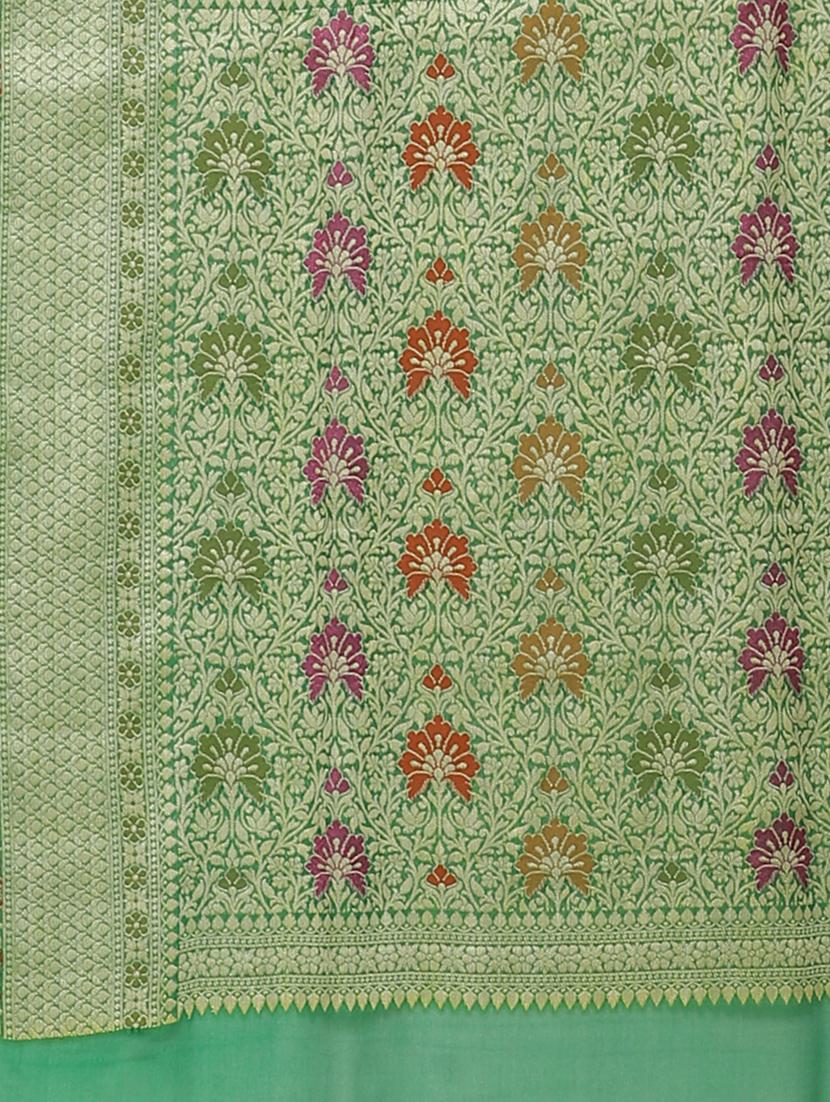 green georgette banarasi saree with blouse - 17619715 - Zoom Image - 4