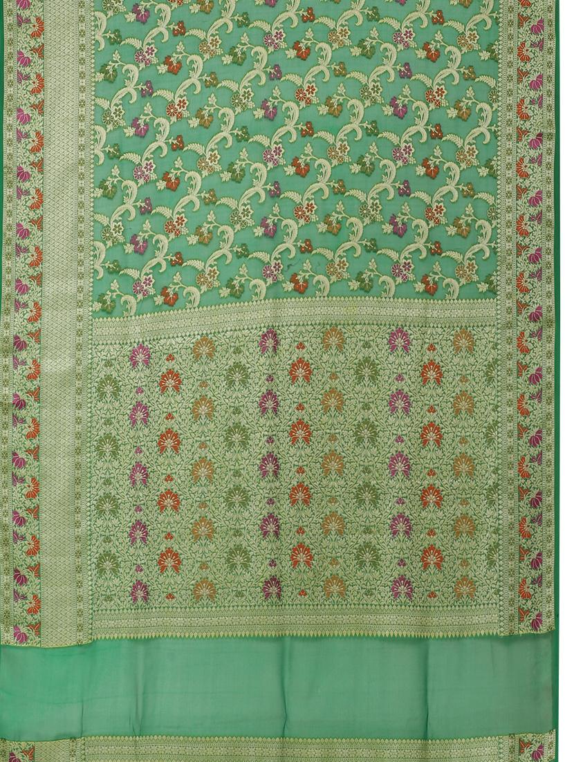 green georgette banarasi saree with blouse - 17619715 - Zoom Image - 6
