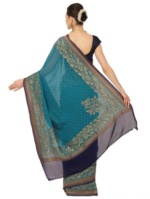 green georgette banarasi saree with blouse - 17619720 - Standard Image - 2