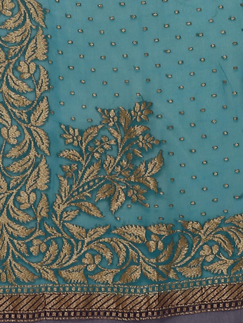green georgette banarasi saree with blouse - 17619720 - Zoom Image - 4