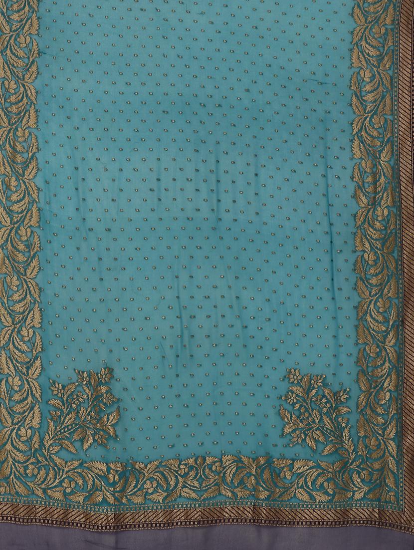 green georgette banarasi saree with blouse - 17619720 - Zoom Image - 5