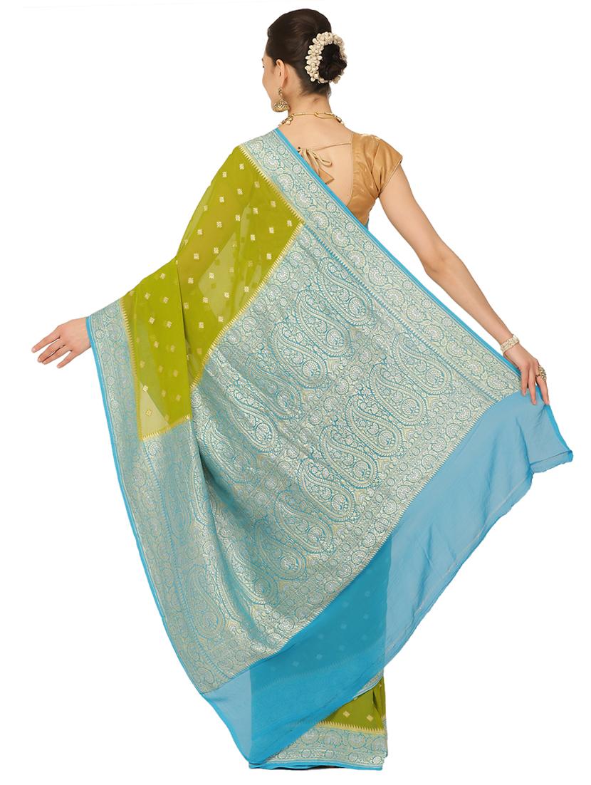 green georgette banarasi saree with blouse - 17619725 - Zoom Image - 2