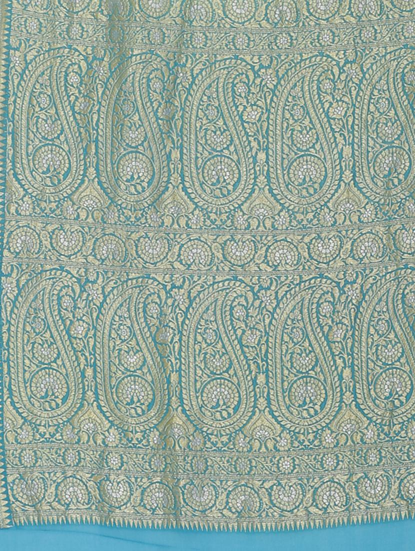 green georgette banarasi saree with blouse - 17619725 - Zoom Image - 6