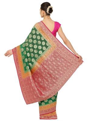 green georgette banarasi saree with blouse - 17619726 - Standard Image - 2