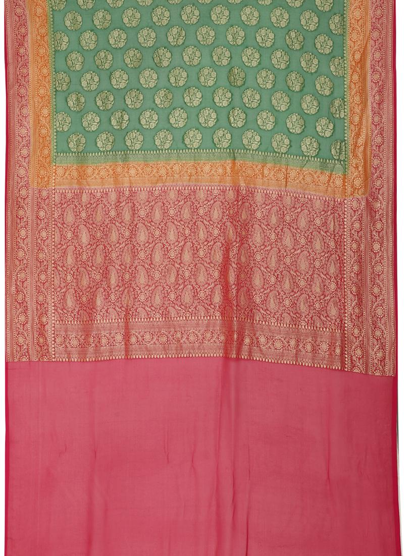 green georgette banarasi saree with blouse - 17619726 - Zoom Image - 5