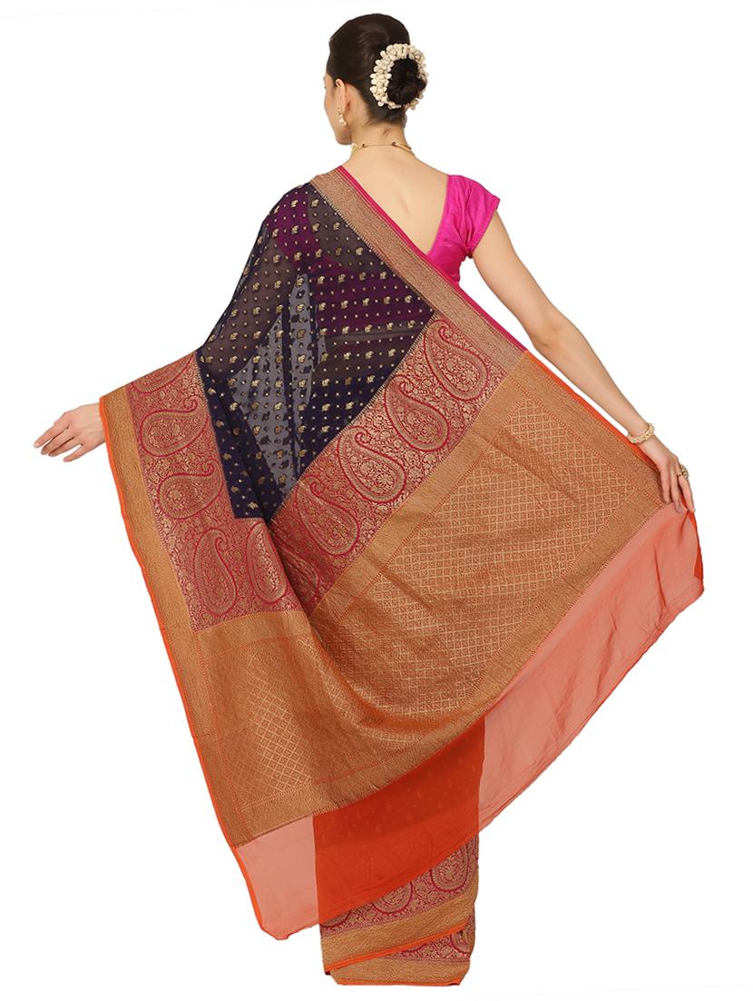 blue georgette banarasi saree with blouse - 17619729 - Zoom Image - 2