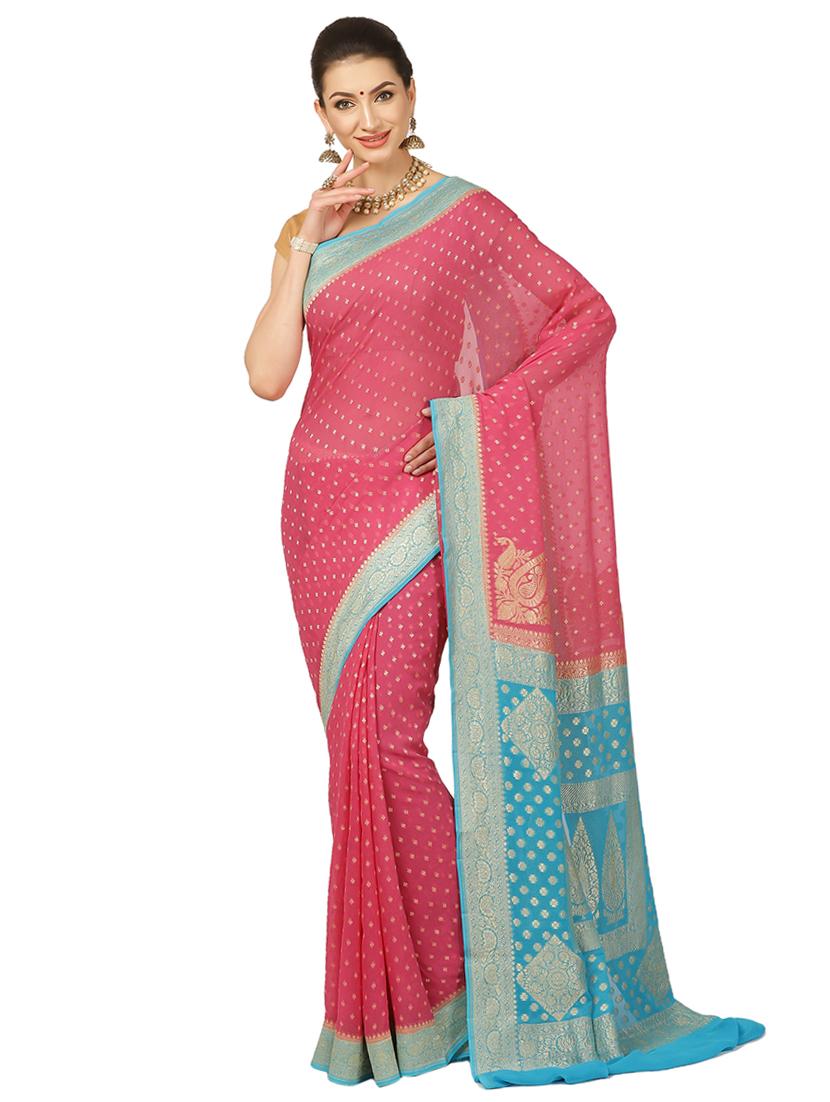 pink georgette banarasi saree with blouse - 17619731 - Zoom Image - 1