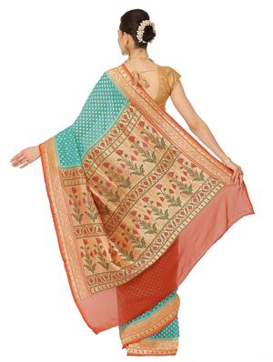 green georgette banarasi saree with blouse - 17619732 - Standard Image - 2