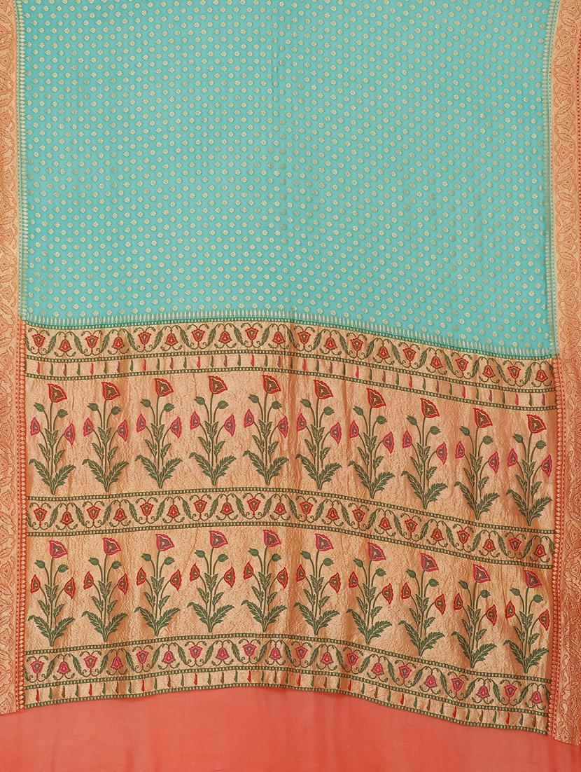 green georgette banarasi saree with blouse - 17619732 - Zoom Image - 6