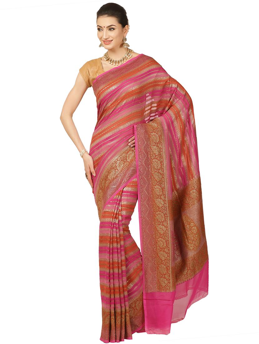 pink georgette banarasi saree with blouse - 17619737 - Zoom Image - 1