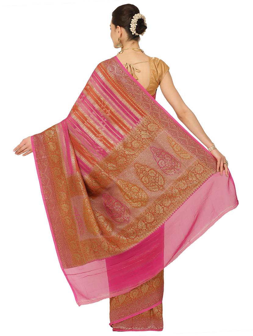 pink georgette banarasi saree with blouse - 17619737 - Zoom Image - 2