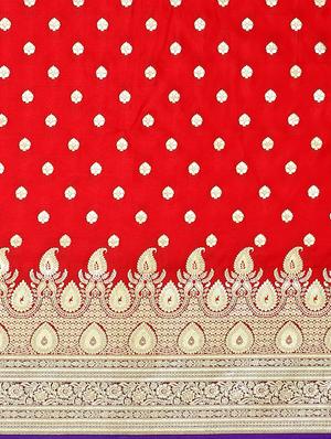 red satin banarasi saree with blouse - 17619820 - Standard Image - 4