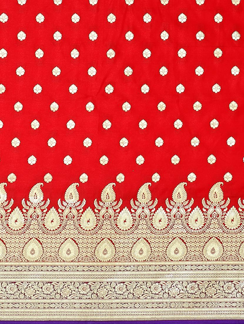 red satin banarasi saree with blouse - 17619820 - Zoom Image - 4