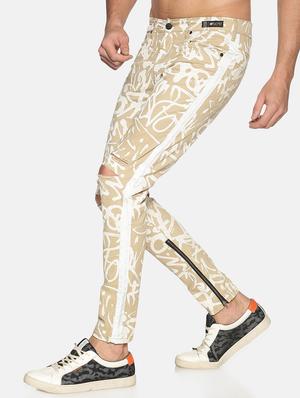 brown printed slashed knee denim jeans - 17619937 - Standard Image - 2