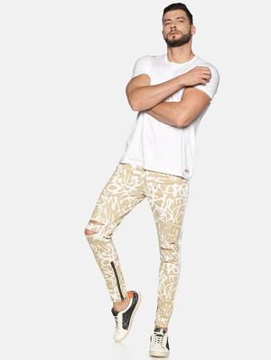 brown printed slashed knee denim jeans - 17619937 - Standard Image - 4
