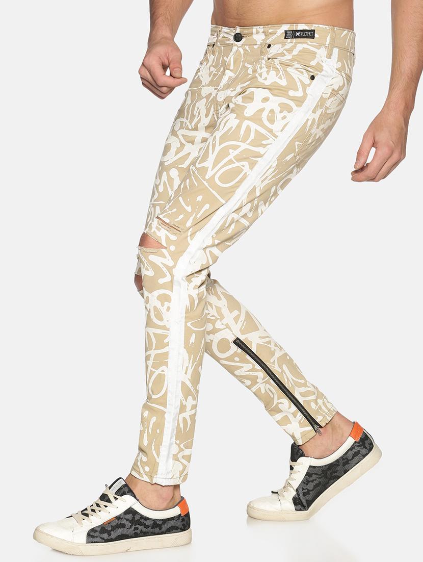 brown printed slashed knee denim jeans - 17619937 - Zoom Image - 2