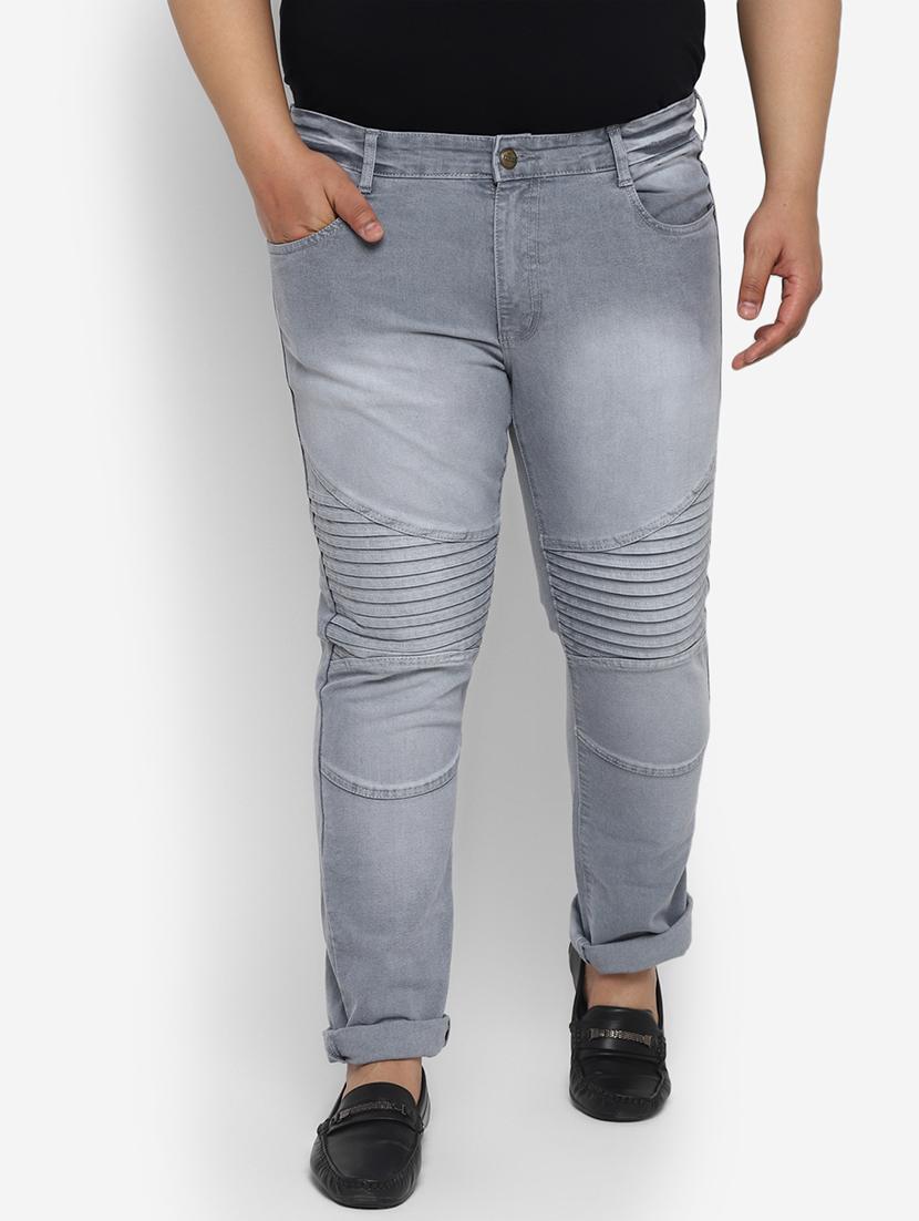 grey light washed biker denim jeans - 17620318 - Zoom Image - 1