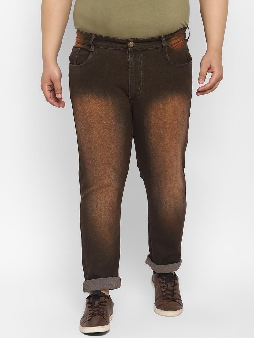 brown heavy washed denim jeans - 17620319 - Zoom Image - 1