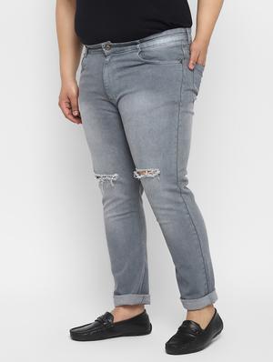 grey light washed slashed knee denim jeans - 17620330 - Standard Image - 2