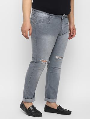 grey light washed slashed knee denim jeans - 17620330 - Standard Image - 3