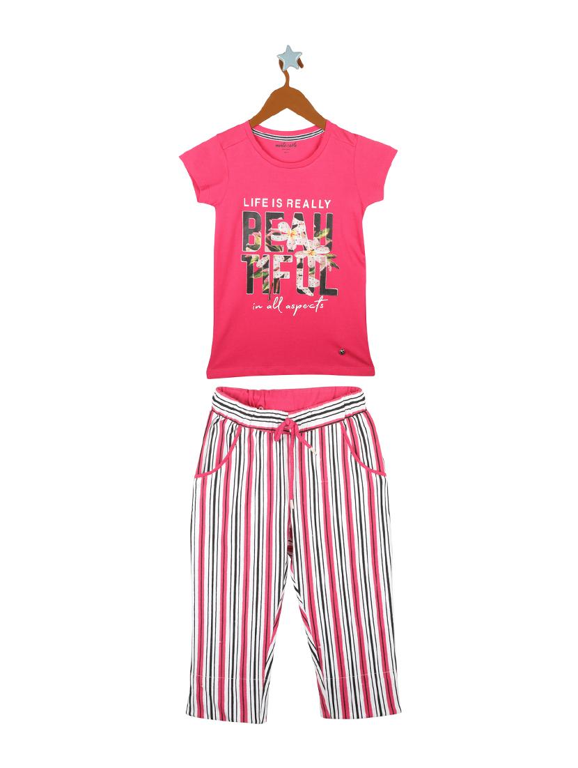 pink cotton capri set nightwear - 17620565 - Zoom Image - 1