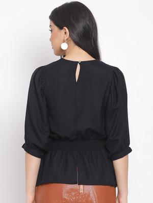 smocked waist solid top - 17620649 - Standard Image - 3