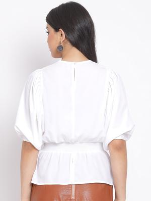 smocked waist solid top - 17620650 - Standard Image - 3